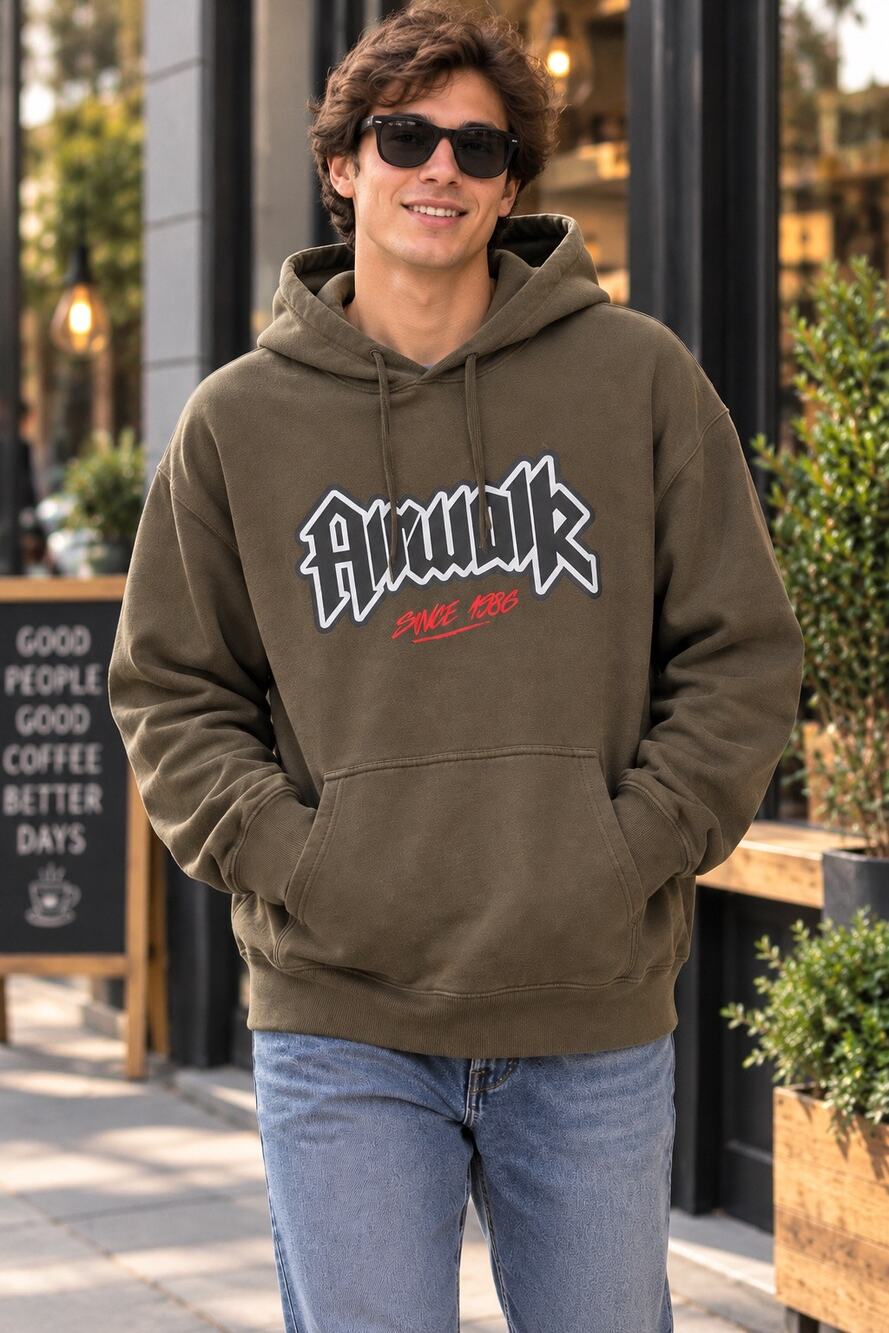 Airwalk 2XL Graphic Skate Hoodie Olive Brown Streetwear
